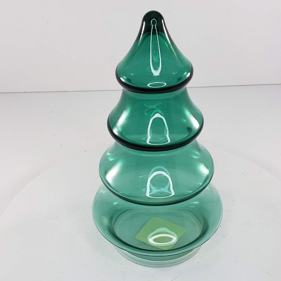 Libbey Christmas Tree Glass Green Candy Jar 7.5" - Picture 4 of 7